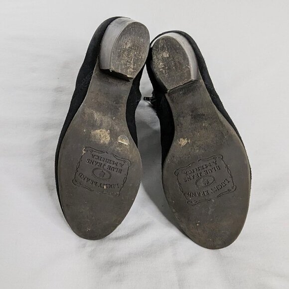 Lucky Brand Black Suede Side Zip Stacked Heel Ankle Booties Western Bohemian - Picture 6 of 6